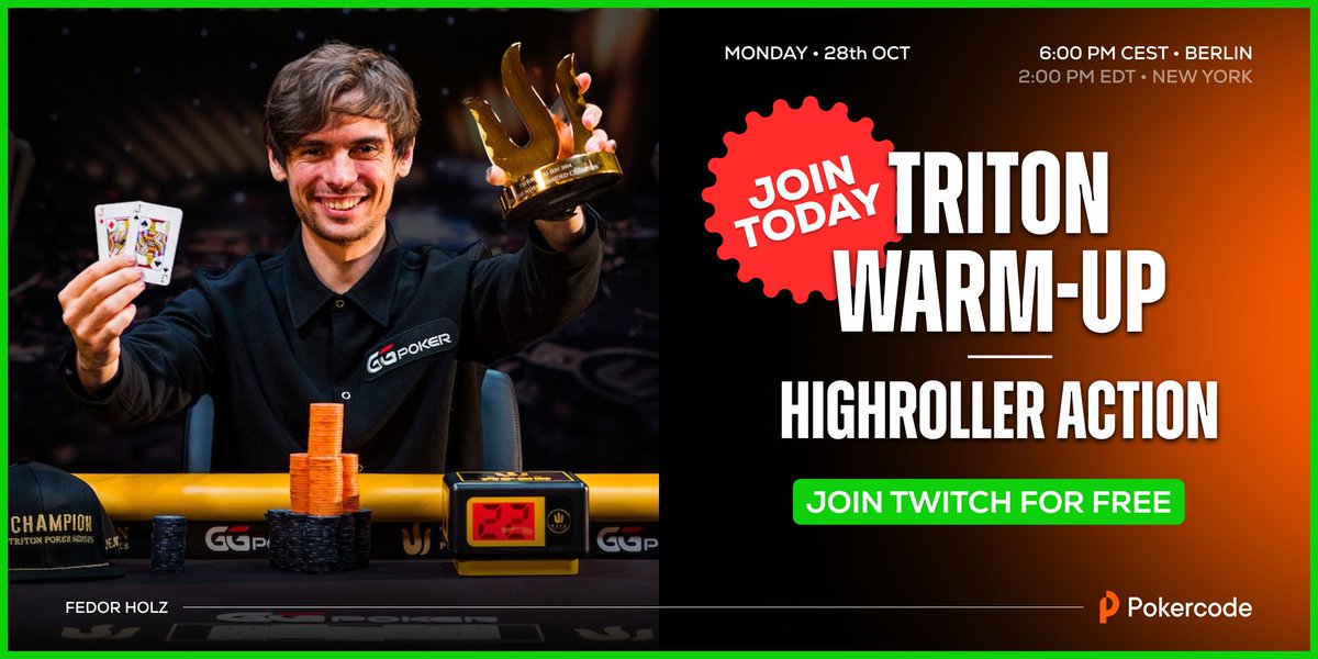 Get ready for your free coaching by <a href="/CrownUpGuy/">Fedor Holz 🐧</a> at 1PM EDT/6PM CET LIVE on Twitch🥳 m.twitch.tv/pokercodeoffic…