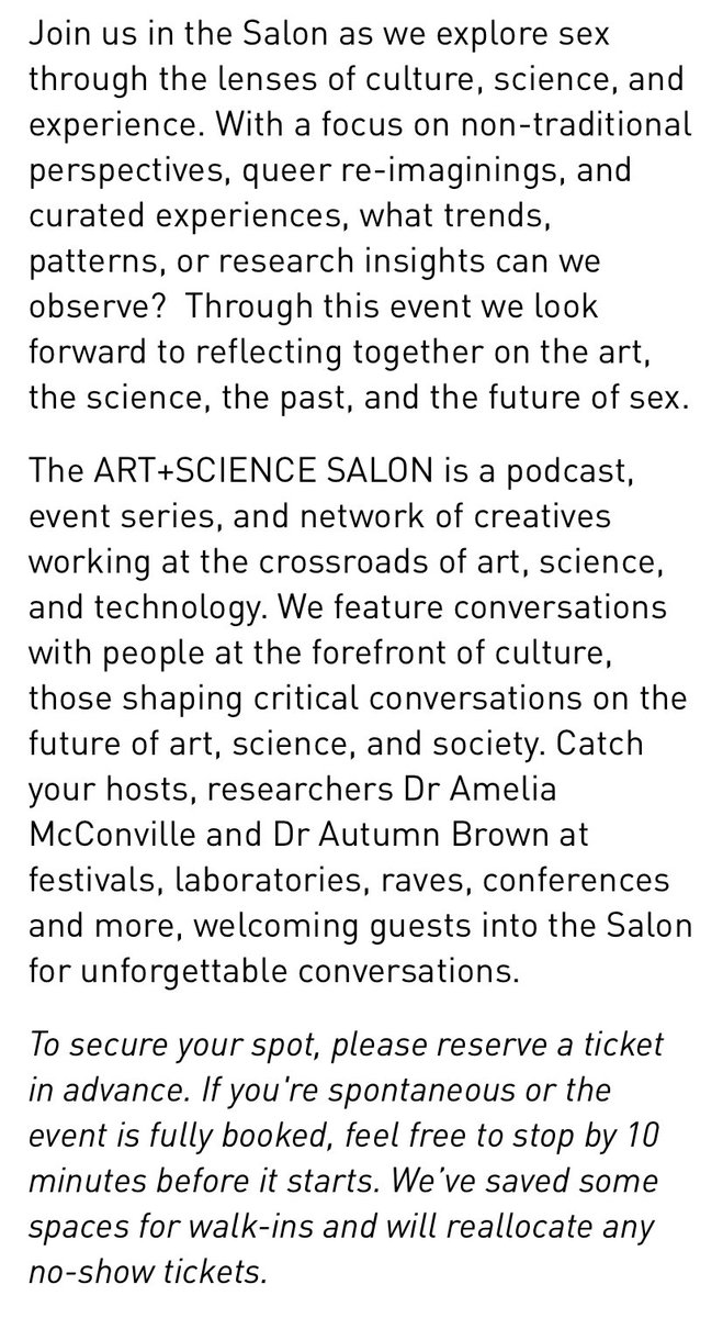 THE ART+SCIENCE SALON (@artplusscisalon) on Twitter photo 📣 Next up: “The Science of Sex” at <a href="/BerlinSciWeek/">Berlin Science Week</a>!
Join us at <a href="/Holzmarkt25/">Holzmarkt 25</a> on Sunday 10th November at 17:30 👀
🎟️Tickets are free, registration recommended: berlinscienceweek.com/programme/arts… 📣 Next up: “The Science of Sex” at <a href="/BerlinSciWeek/">Berlin Science Week</a>!
Join us at <a href="/Holzmarkt25/">Holzmarkt 25</a> on Sunday 10th November at 17:30 👀
🎟️Tickets are free, registration recommended: berlinscienceweek.com/programme/arts…