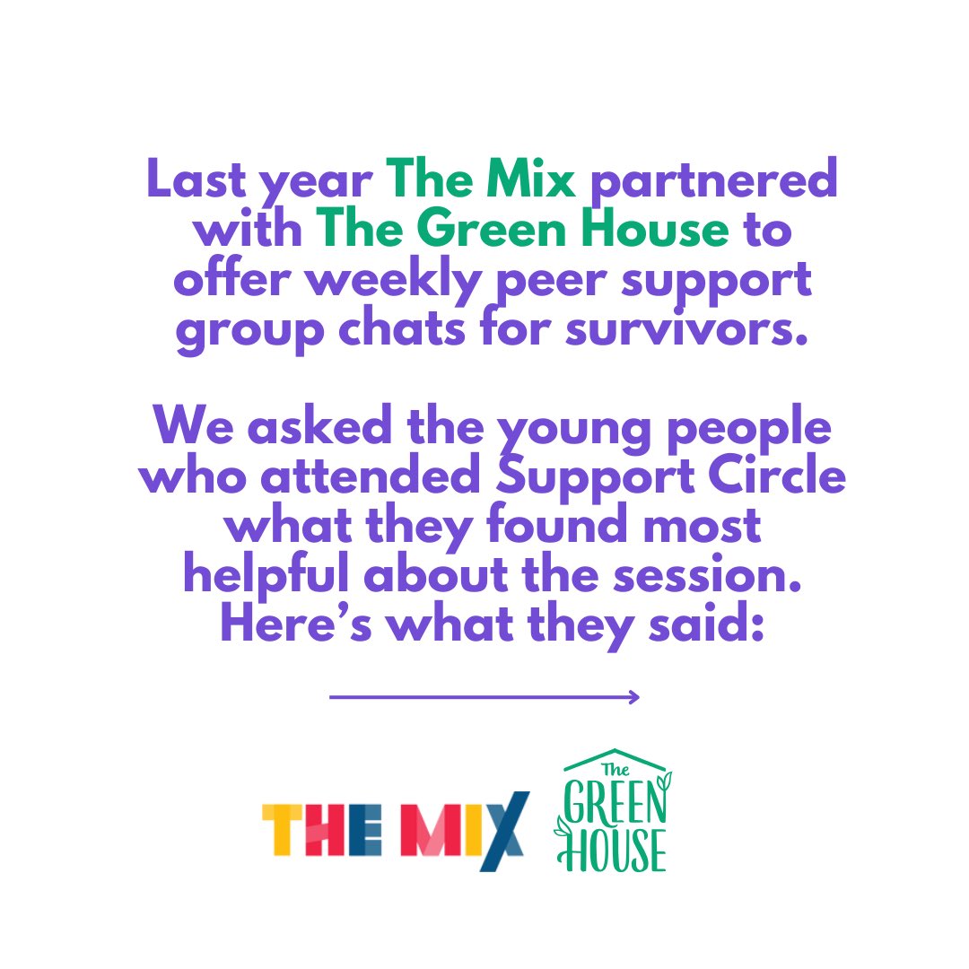 GreenHseBristol's tweet photo. Last year we partnered with @TheMixUK to deliver weekly peer support group chats for young survivors. This is a service that was directly requested by young people interviewed through our #BluestarProject research. Here’s what participants said about the group: https://t.co/ScxX1XFszn