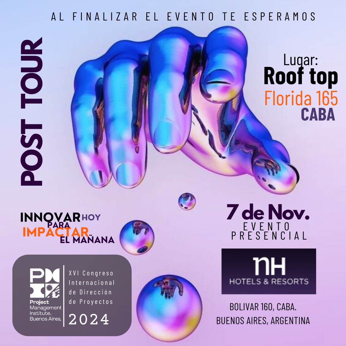 ¡Feliz inicio de semana!
Reserva tu lugar para el Evento Exclusivo post PMI Tour Buenos Aires 2024! 🍽️

Será una excelente oportunidad para hacer networking y compartir con colegas un momento diferente.

Los cupos son limitados, ¡así que no pierdas tu lugar!