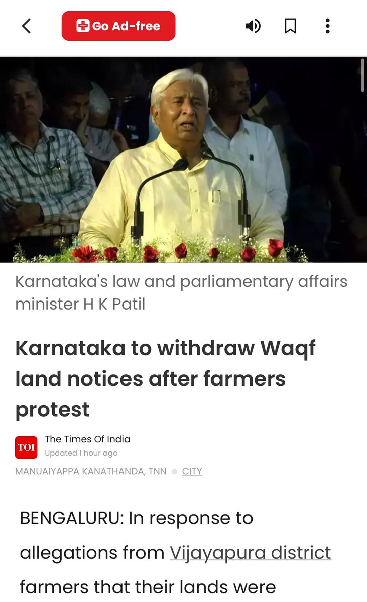 After I raised this issue, the Karnataka Govt has decided to withdraw the notices sent by Waqf Board to the farmers. This is only a short term relief. 

The big mischief is in the Waqf Adalats that Waqf Minister Zameer has constituted. They are effectively Kangaroo courts. We