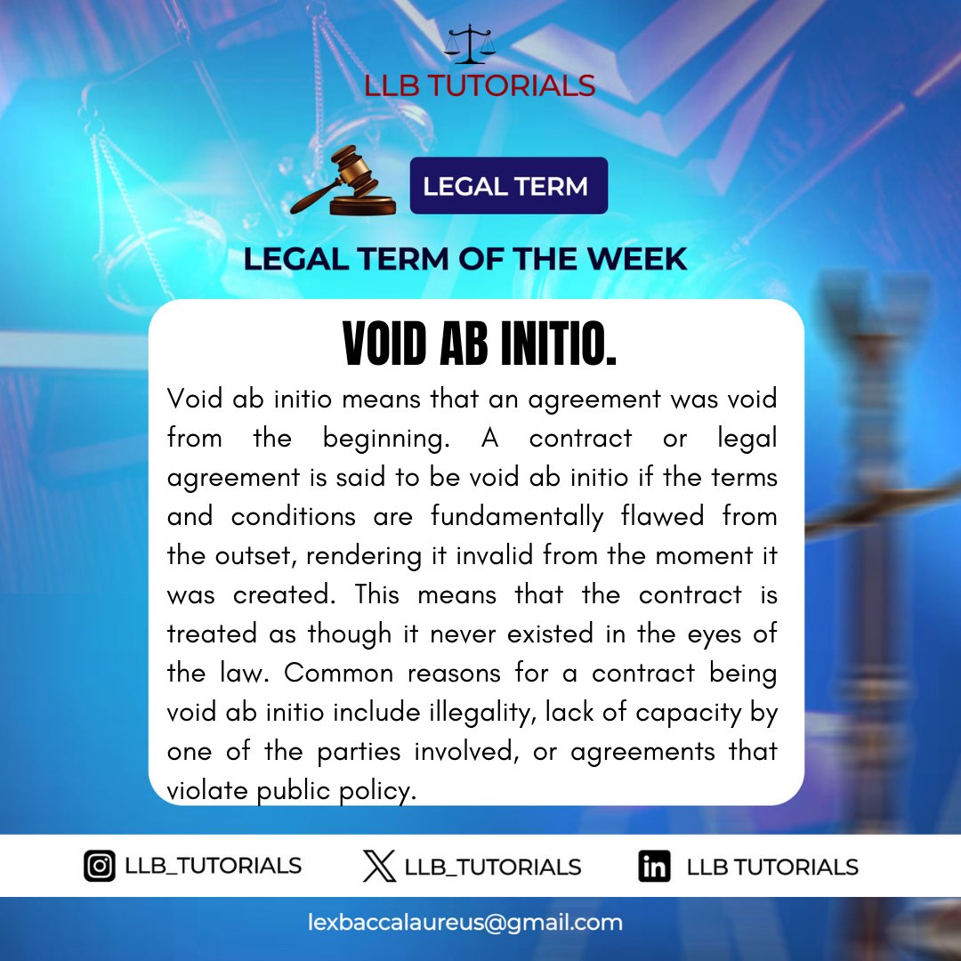 LLB_TUTORIALS's tweet photo. Yes, a legal agreement can be null and void from the start  of the agreement and not only when parties disagree or fail to meet up with expectations as agreed. 

Let us know your thoughts in the comments sections.

#legalterms #law #learnlaw #llbtutorials #llb #legaltermoftheday https://t.co/M4ngW77vzw