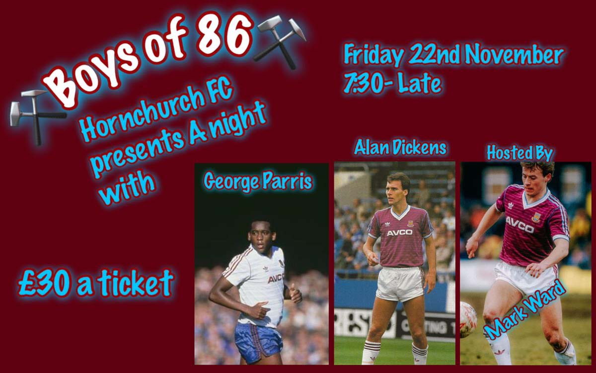 HornchurchFC's tweet image. Hornchurch FC presents “A night with the Boys of ’86” on Friday 22nd November, 2024.

Guaranteed to be a great evening.
Tickets, at £30 each, available from Tony Bowditch (07973 118063) or Colin Burford (07812 179607).