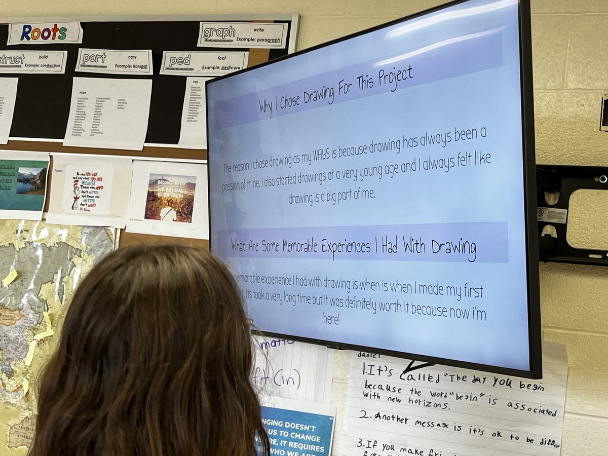 iamnoadaniel's tweet photo. I forgot to post the What About Your Shines presentations from last week. Both students presented on how their art style evolved. Two very different avenues and outcomes, but lots of shining! #WAYS #studentvoice #identityprojects #skill #autonomy #connection #community https://t.co/6vwkLOfSZ0