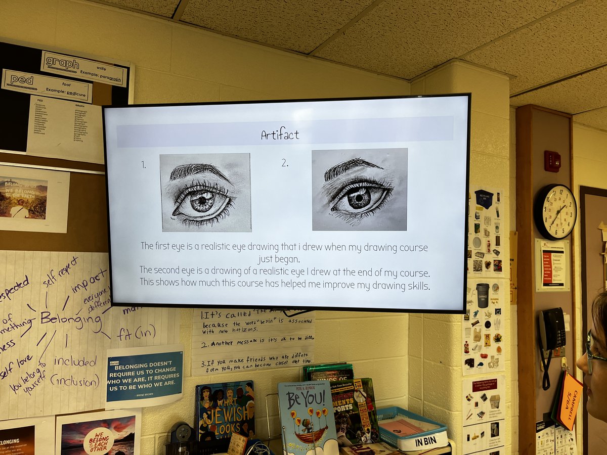 iamnoadaniel's tweet photo. I forgot to post the What About Your Shines presentations from last week. Both students presented on how their art style evolved. Two very different avenues and outcomes, but lots of shining! #WAYS #studentvoice #identityprojects #skill #autonomy #connection #community https://t.co/6vwkLOfSZ0