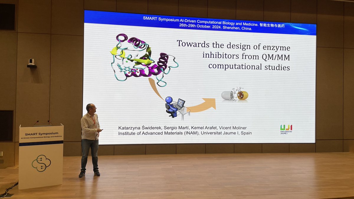 Vicent Moliner presented our latest results on computer design of enzyme inhibitors at the SMART symposium “Al-Driven Computational Biology and Medicine” in Shenzhen, China, organized by J. Gao, Y. Zhou and Q. Peng. <a href="/inam_uji/">INAM UJI</a>, <a href="/UJIuniversitat/">Universitat Jaume I</a>, #CienciaUJI