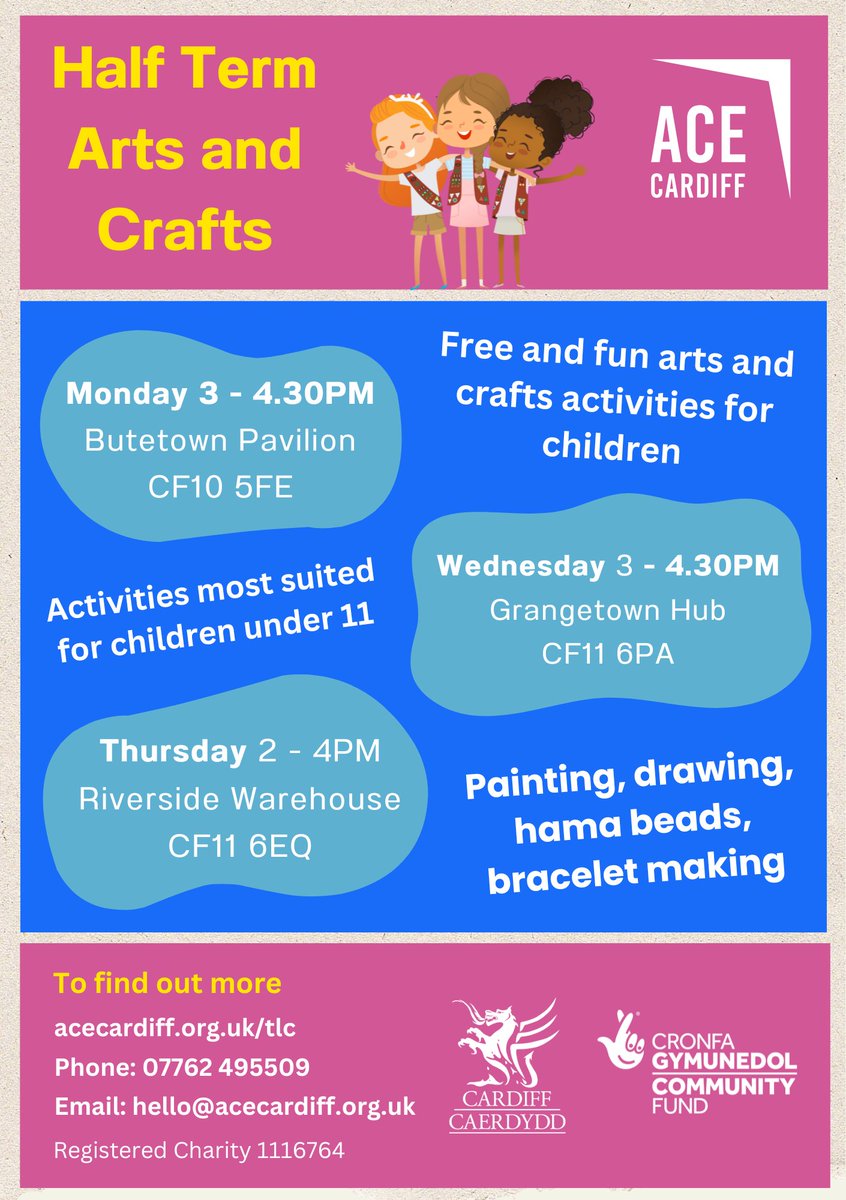 Looking for things to do with the kids? Come to <a href="/ButetownP/">ButetownPavilionHub</a> today at 3PM for some arts and crafts in the drama studio.

#HalfTerm #arts #crafts #cardiff #butetown