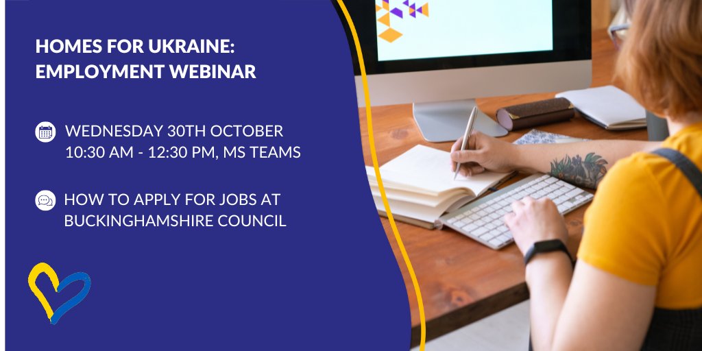 Are you a Ukrainian in need of free employment advice and support? Attend our webinar on 30th October between 10:30am and 12:30pm: tinyurl.com/2xzyuudw 💙💛

For queries, contact us at: h4uresourcing@buckinghamshire.gov.uk

#HomesForUkraine #EmploymentSupport #BucksCareers