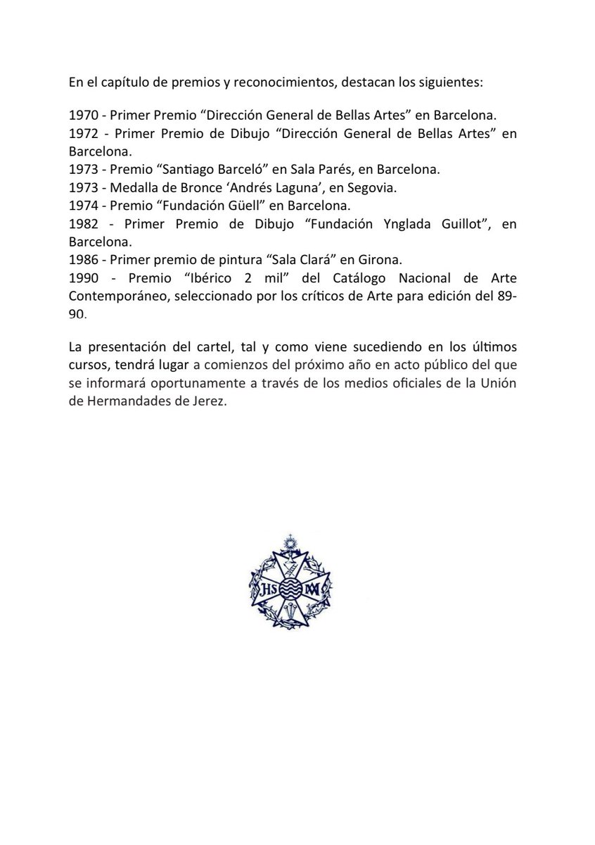 uhhjerez's tweet photo. El reconocido artista Manuel Ruiz Ortega, realizará el cartel de la Semana Santa de Jerez 2025, tras la designación de la @uhhjerez. La presentación del mismo, tal y como viene sucediendo, tendrá lugar a comienzos del próximo año  en acto abierto al público. https://t.co/KWg2LGjNto