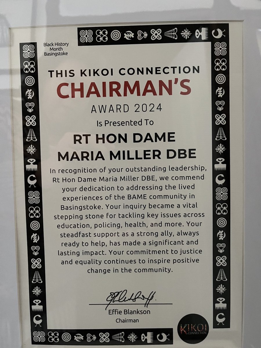 MariaMillerUK's tweet photo. It’s very special to be thanked by the community for my work on tackling inequality in #Basingstoke - thank you Kikoi Connection &amp; especially their chair ⁦@EffieBlankson⁩ https://t.co/tgMIAsjzbF