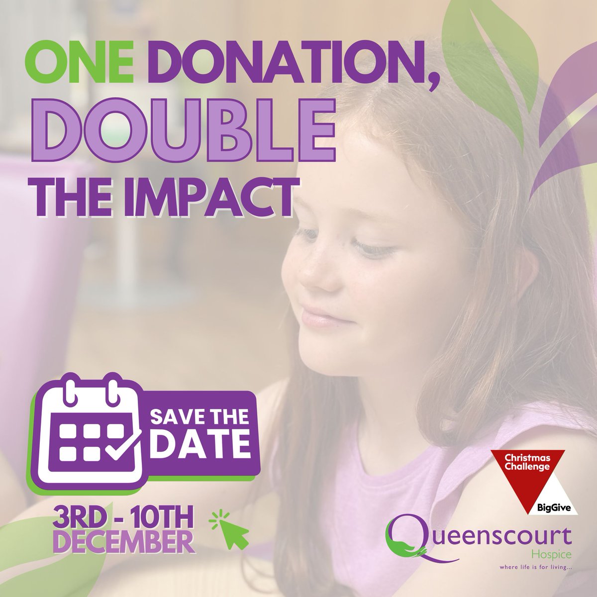 🎉 We’re thrilled to announce that we’ll be participating in the Big Give Christmas Challenge 2024! 🎁  From December 3rd -10th, your generous donations can be DOUBLED! Mark your calendars and get ready to make an even bigger impact this holiday season. 💜
Save the date!