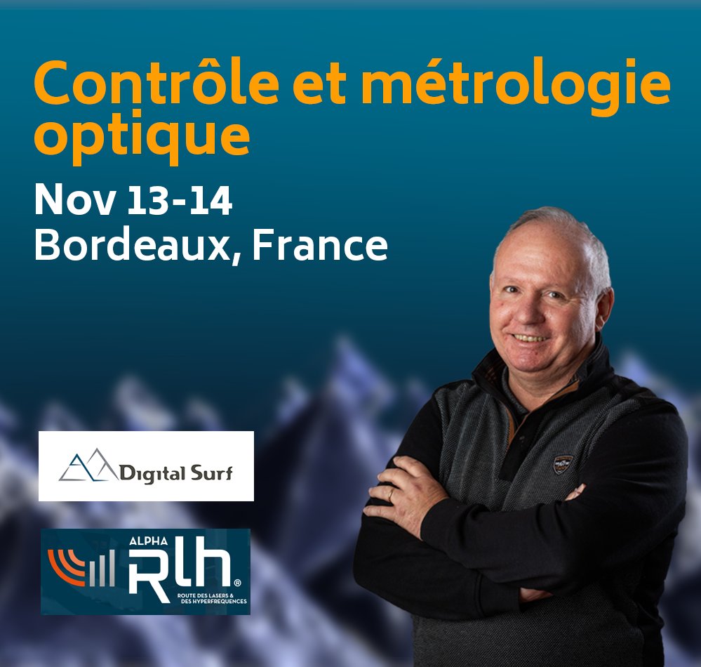 _DigitalSurf's tweet image. Interested in the latest advancements in #surfacemetrology &amp;amp; #surfacetexture analysis? 📈💻
Meet François Blateyron, senior surface metrology expert, at the 2024 Contrôle et Métrologie Optique conference to chat about the latest &amp;amp; greatest developments in the field!😎🔬