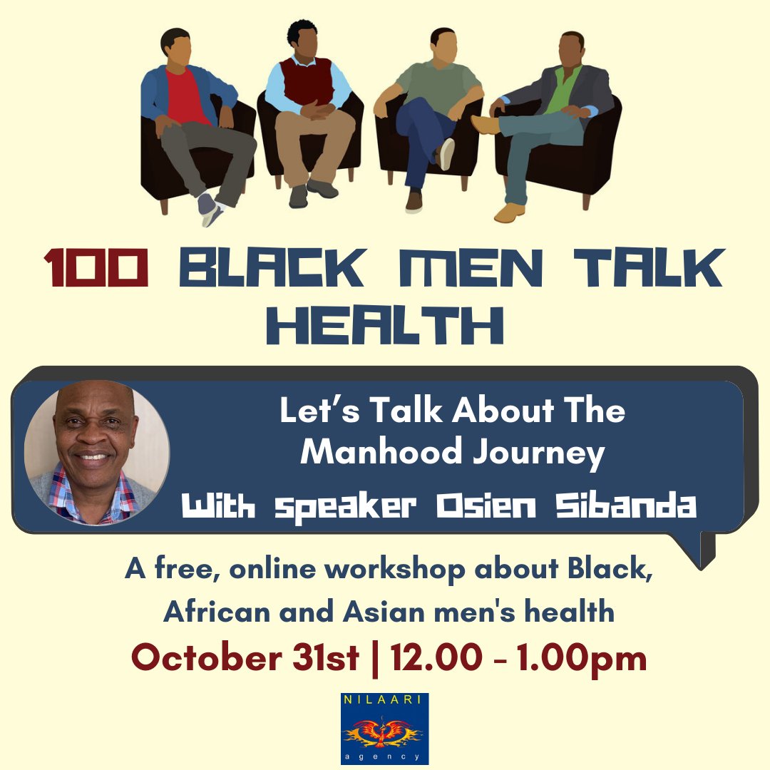 There's still time to register for the 100 Black Men Talk Health session, happening tomorrow from 12.00 to 1.00pm! This session is for Black, African and Asian men only, and the topic is Let's Talk About the Manhood Journey. Sign up to get the link here forms.gle/niuiTbYZYgjQNT…