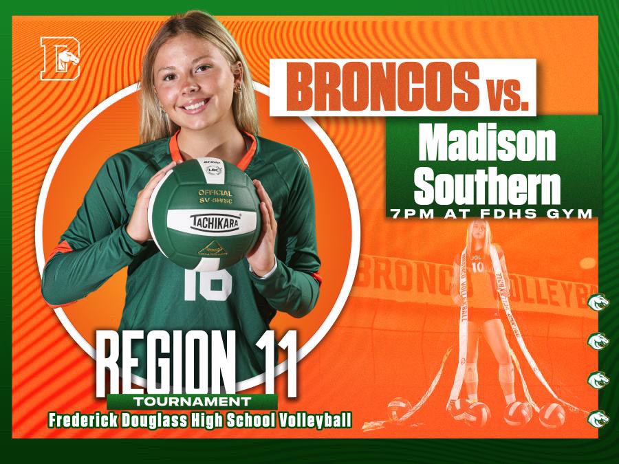 🚨REGION TOURNAMENT🚨

⏰7pm Varsity 
📍The Farm

Tonight we begin a fierce battle in the Region 11 tournament. Up first: Madison Southern. Come out to the Farm as the Broncos host one last match at home. Let’s do this Douglass.