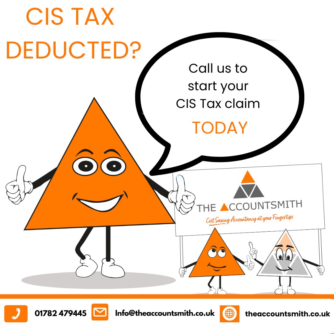 theaccountsmith's tweet photo. Self-employed and had CIS tax deductions throughout the year? Call us and start your CIS tax claim today.  Tel: 01782 479445 
https://t.co/sAgNVce6pM

#Construction #ConstructionIndustyScheme #CISClaim #TaxBack  👷 🏗️ https://t.co/AppwfsyRj9
