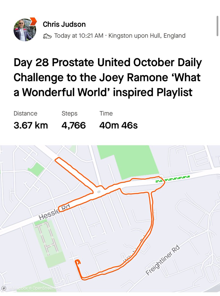 CHERRYREDIMP's tweet photo. 28 continuous days done for Prostate United October Challenge. 
It’s a Wonderful World Joey Ramone inspired Playlist today.
@prostateunited @Prostate Cancer UK @Lincoln City Football Club 
Raising awareness and funding to keep people alive.
❤️You can donate by my link below. https://t.co/9Y7tX2pw2o