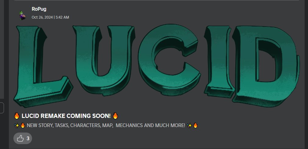 PuggoStudioNews's tweet photo. On the Puggo Studios group @ropug_dev has posted a group shout via Guilded teasing at a Lucid remake coming soon! https://t.co/nUcQaIFBCp