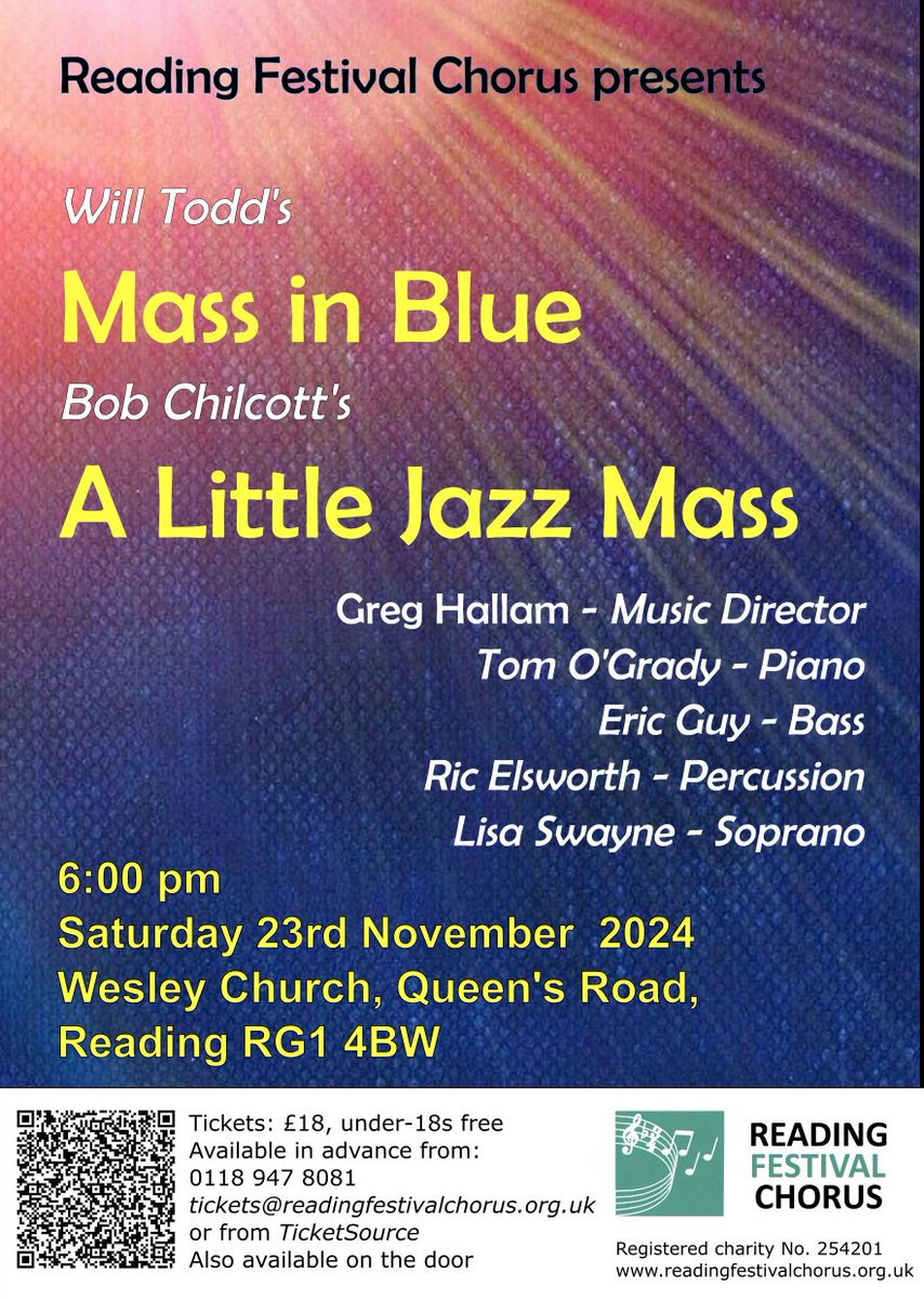 ReadingFestivalChorus (@reallyfabchoir) on Twitter photo On 23rd November we'll be performing two jazz masses with <a href="/_greghallam/">Greg Hallam</a> in Wesley Church in Reading 🎷🎶
Tickets available now! 👇
ticketsource.co.uk/whats-on/readi… On 23rd November we'll be performing two jazz masses with <a href="/_greghallam/">Greg Hallam</a> in Wesley Church in Reading 🎷🎶
Tickets available now! 👇
ticketsource.co.uk/whats-on/readi…