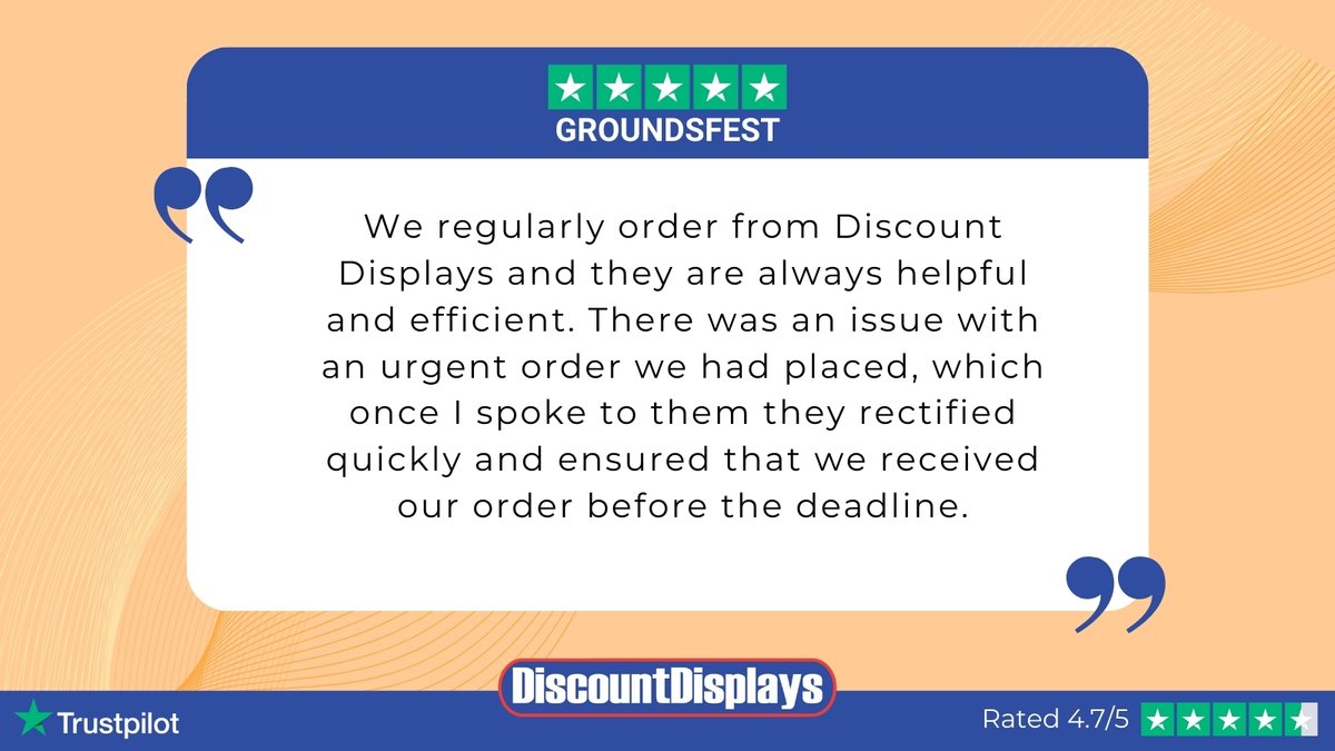 displayexperts's tweet image. ✨Testimonial✨

Thank you to GroundsFest for leaving a great 5-star review!  Head over to our bio and follow our Trustpilot link to let us know your experience.

#discountdisplays #trustpilot #excellentrating #customerservice