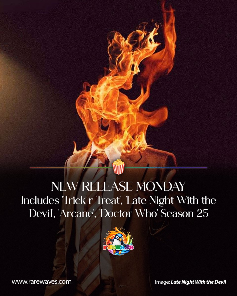 RarewavesCom's tweet image. Starting Halloween week strong with NEW HORROR TODAY!

Late Night With the Devil and Trick 'r' Treat PLUS Doctor Who and Arcane, AND MORE!

Browse ALL film and TV!
📽️ tinyurl.com/film-and-tv-RW

#Rarewaves🌈
#NewToday #OutToday
#OutNow #HorrorMovies #Halloween