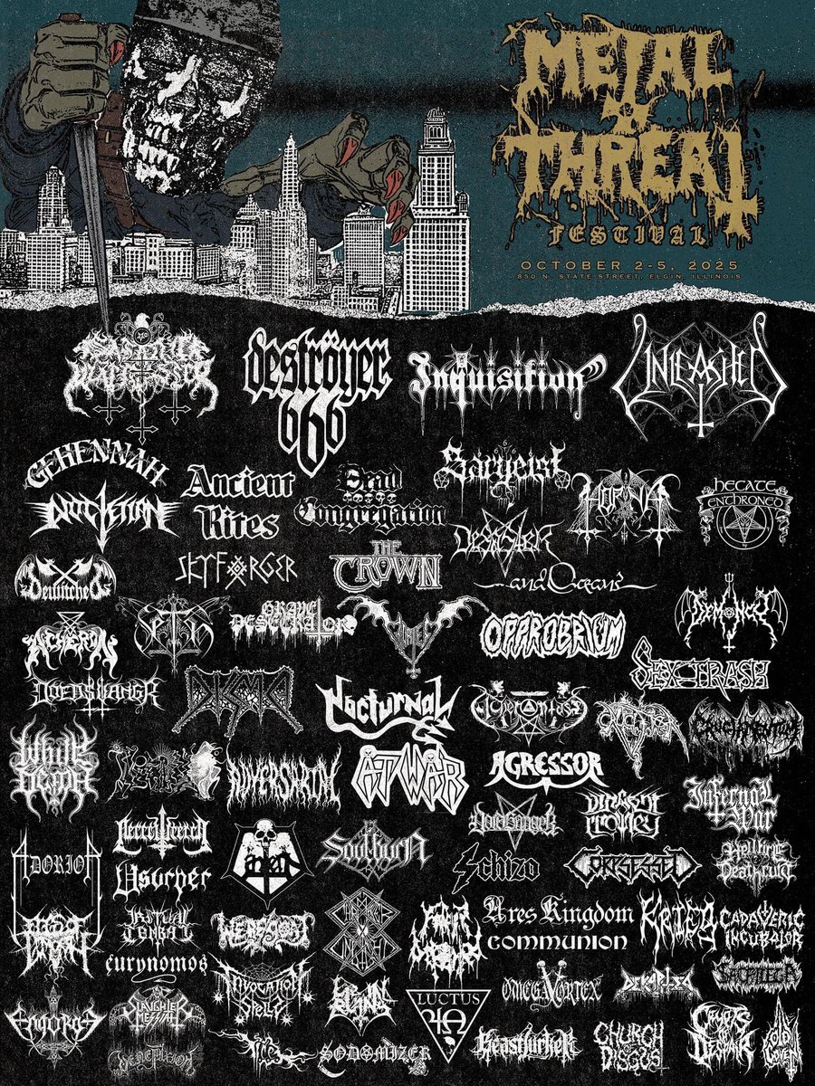Satanic Warmaster, Deströyer 666, Inquisition, Horna, White Death, Infernal War, et j’en passe… Le festival Metal Threat, prévu en octobre 2025 dans l’Illinois, a semble-t-il déjà anticipé l’arrivée de Donald Trump au pouvoir.