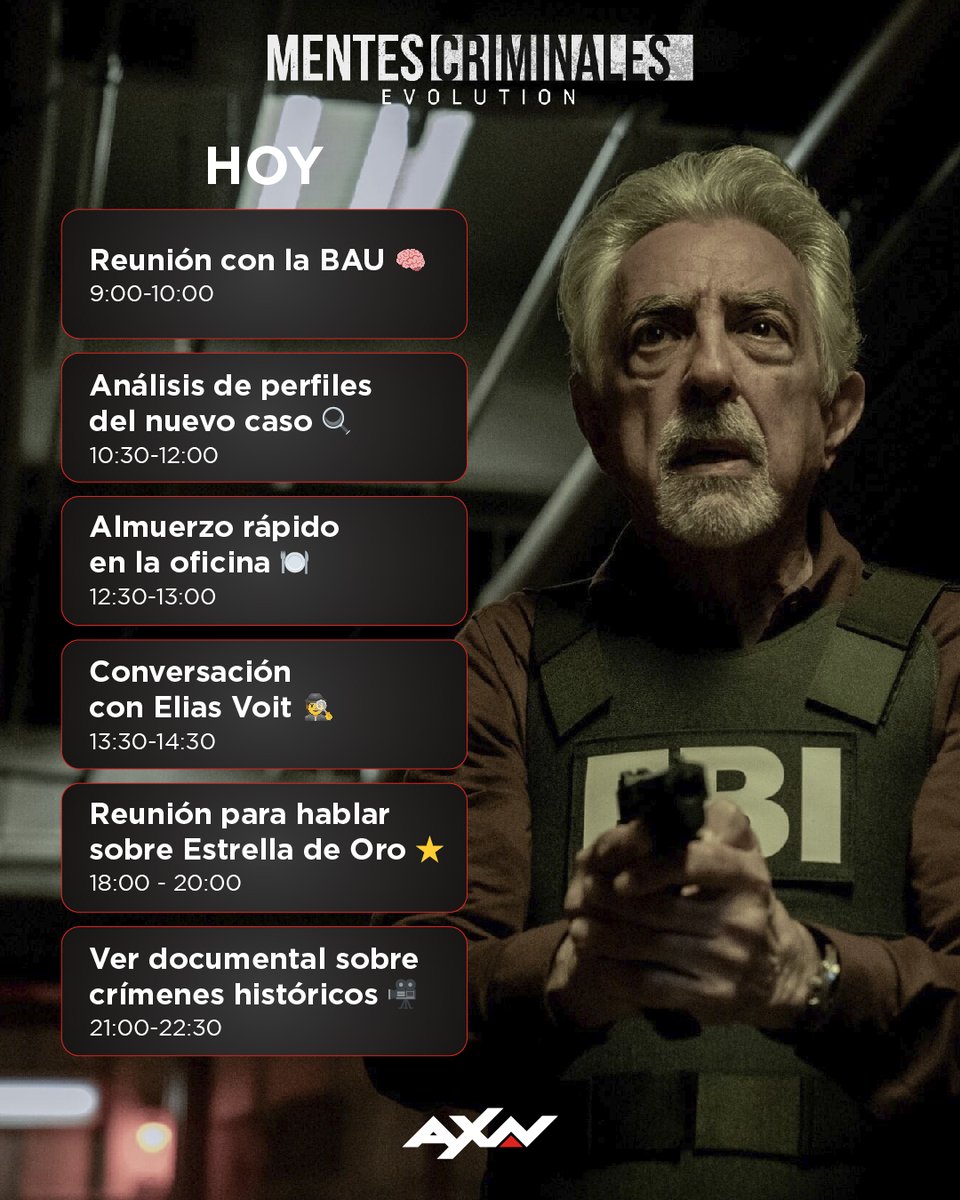 AXN_Espana's tweet photo. Entre unas cosas y otras, parece ser que el Agente Rossi no descansa esta temporada.   

#MentesAXN - ESTA NOCHE 22:00h https://t.co/88CgzyeHtL