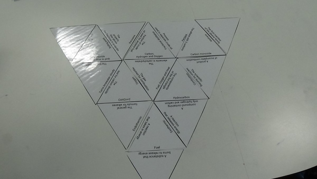 N.5 Chemistry students at Queensferry High School are fully engaged as they solve a tarsia puzzle to revise fuels &amp; hydrocarbons before moving on to study alkanes &amp; isomer alkanes. Great motivator. Students were absorbed, thinking and discussing for extended periods of time. #OTI