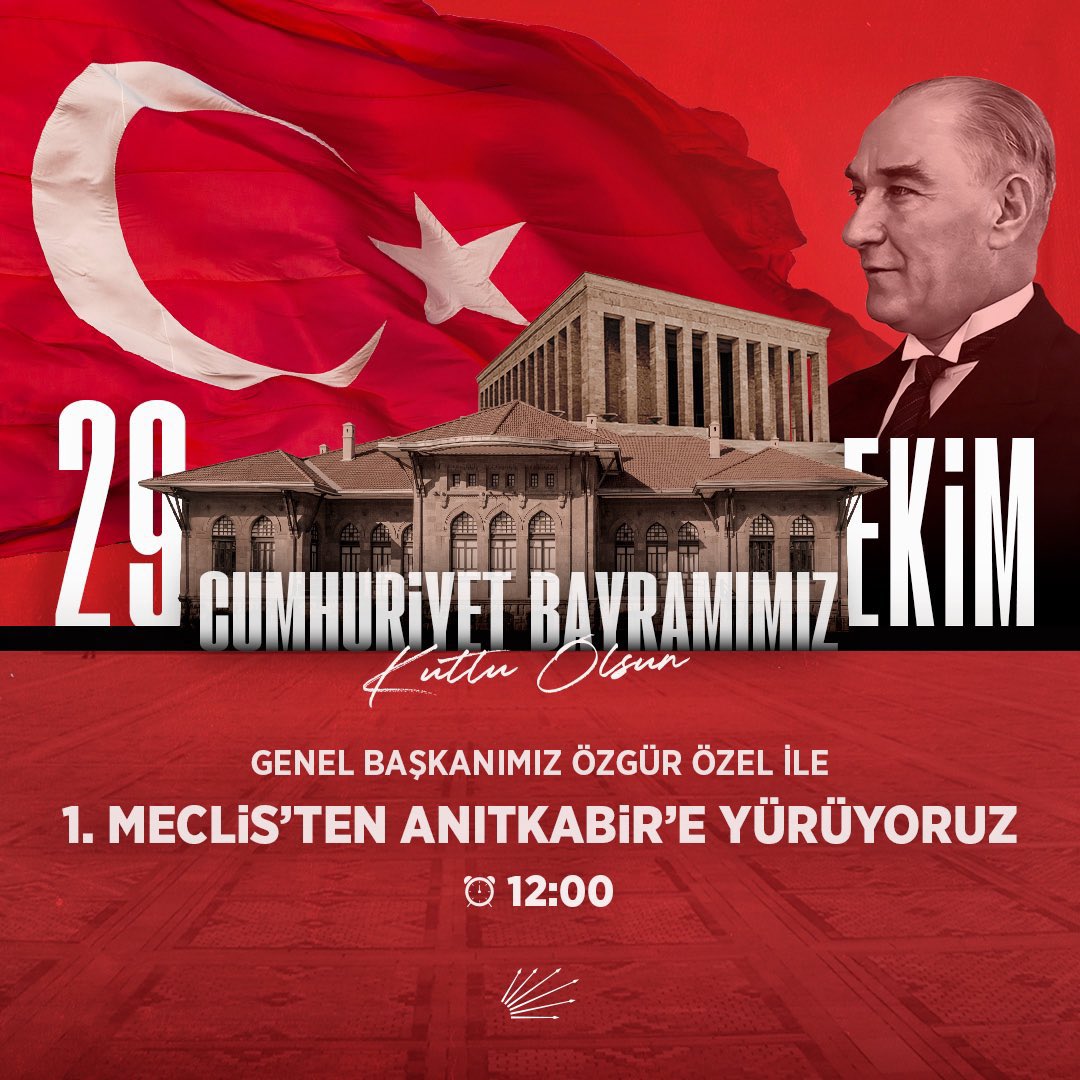 chpevren's tweet photo. 🗓️ Tarih: 29 Ekim 2024 (Salı)
🕛 Saat: 12.00
📍 Yer: I. Meclis

#CHP 
#CumhuriyetYürüyüşü https://t.co/ntSLfv4X2n
