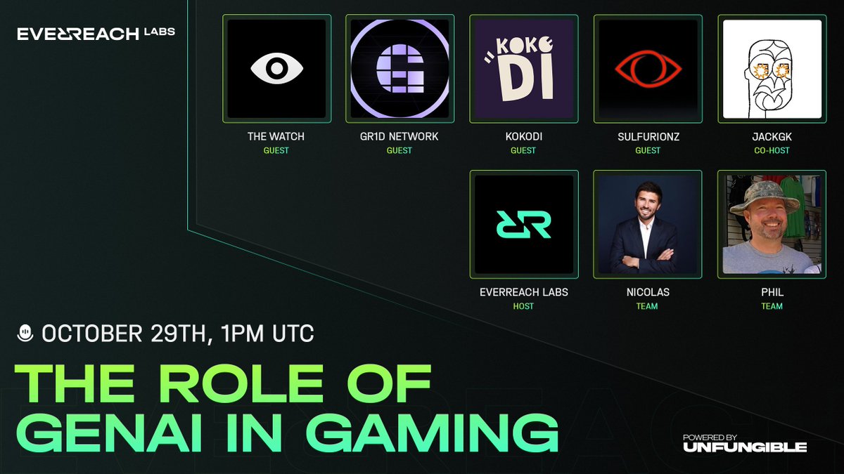 EverreachLabs's tweet photo. Discover how generative AI is transforming the gaming landscape 🕹️

Tune in tomorrow to find out how GenAI is building evolving storylines, and reshaping player dynamics in real-time.

🧪 https://t.co/EqeV77b41x
📅 Oct 29, 1 PM UTC

Comment "MARA" if you're ready 🔔