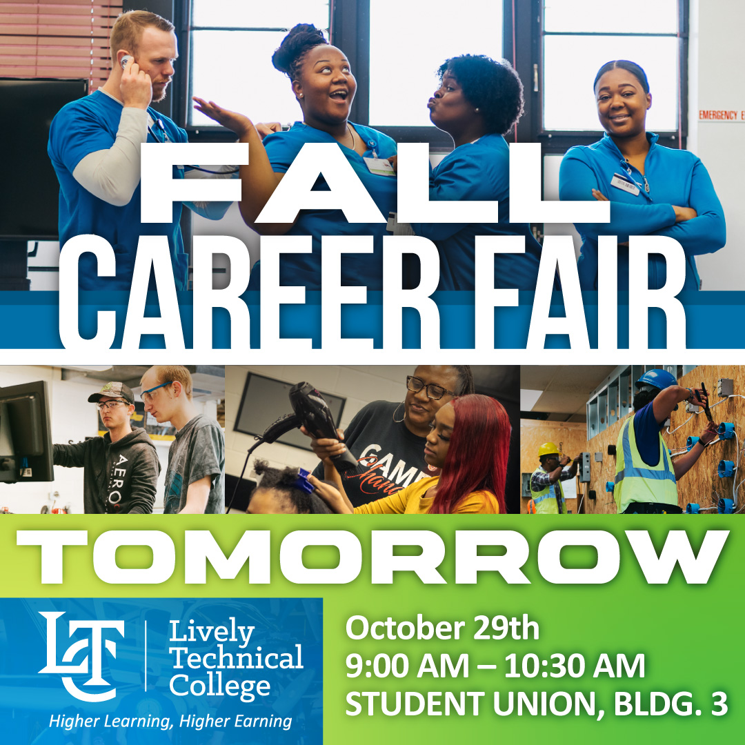 LivelyTechTally's tweet image. Tomorrow's the big day! 🚨 Our Fall Career Fair kicks off at 9 AM, and you won't want to miss it! livelytech.com/event/2024-fal…

👔 Dress to impress
📄 Bring multiple resumes
🤝 Network with industry leaders

Bring a friend and double your networking power! #HigherLearningHigherEarning
