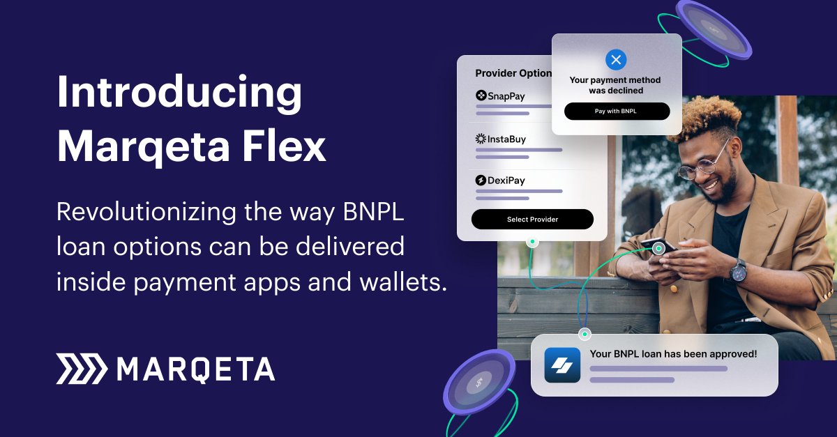 marqeta's tweet image. We're beyond excited to introduce Marqeta Flex, our groundbreaking Buy Now, Pay Later (BNPL) solution revolutionizing how BNPL loan options can be surfaced within a payments app or wallet. 💳 💡
Discover more about our newest innovation 👉 bit.ly/4fejs60