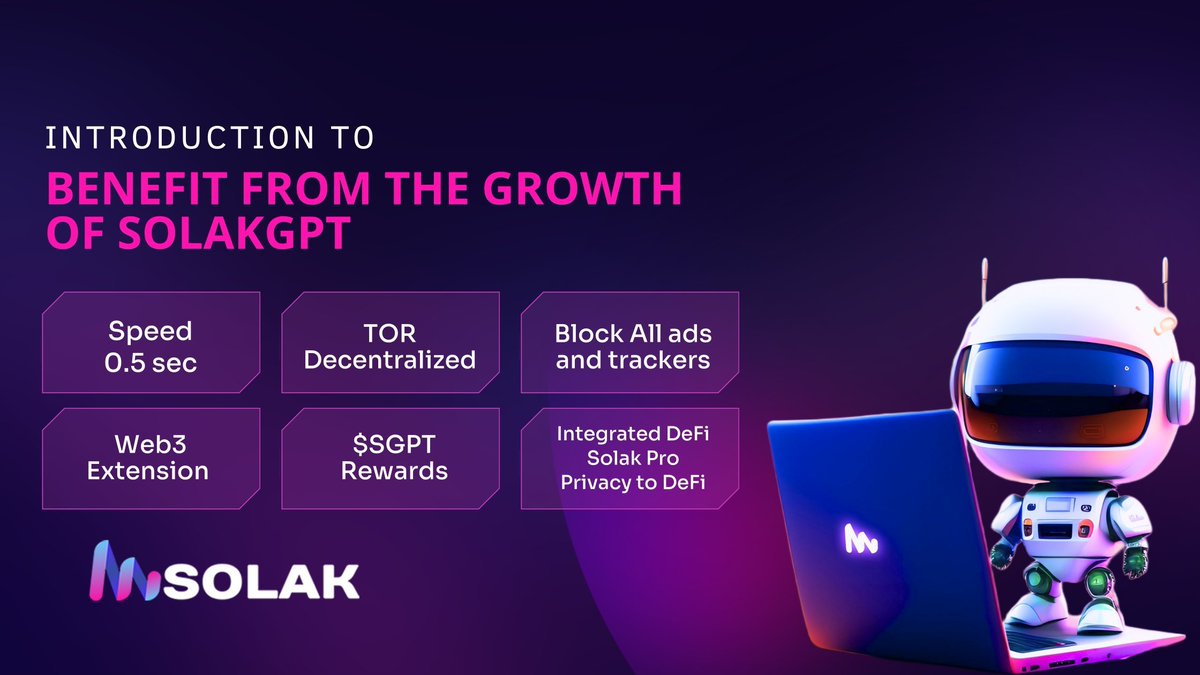 As the AI ecosystem expands, below are the features that will be available when our AI Browser launches to provide a better browsing experience for our users:

🔹3x faster browser 
🔹Savor the various alternatives available on
     Solak DeFi and DEX.
🔹Ads blocker and 100%