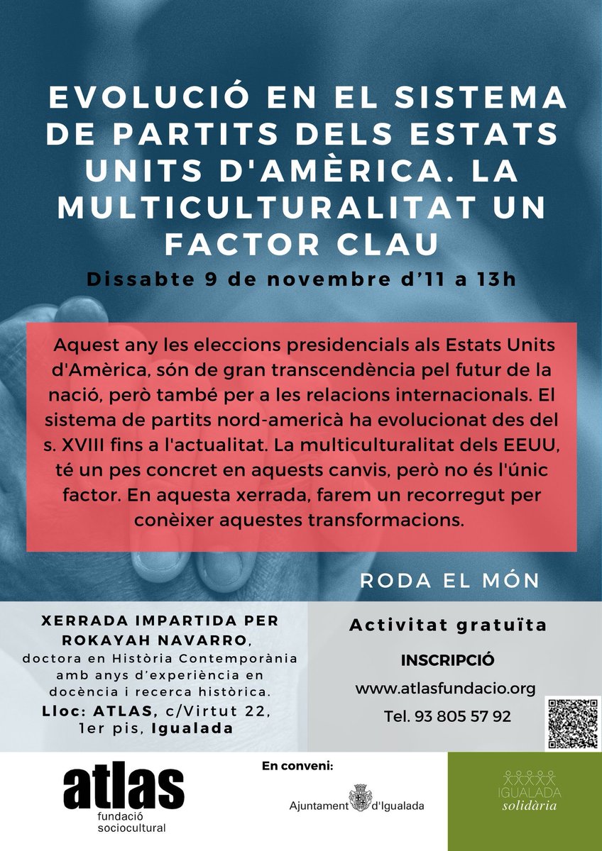 S'apropen les eleccions dels EEUU, vine a conèixer l'evolució en el seu sistema de partits i quin factor hi té la multiculturalitat! Xerrada impartida per @Rokayahnavarro Dissabte 9 de novembre a les 11 a #ATLAS #Igualada #rodaelmón #octubresolidari