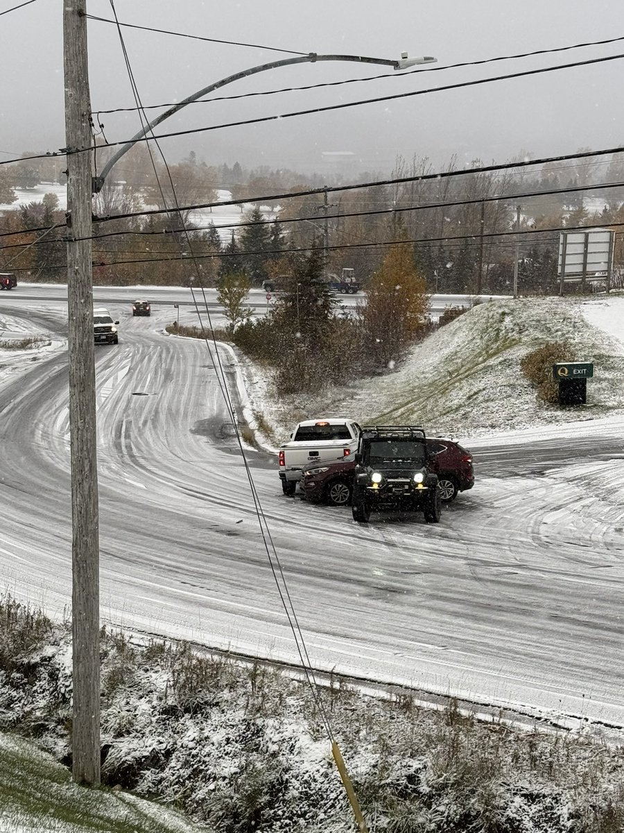 Smash up derby. Wow. Stay home #cornerbrook or wherever you are #nltraffic #cornerbrook another one at the Round About I’m told. <a href="/RNC_PoliceNL/">Royal Newfoundland Constabulary</a>