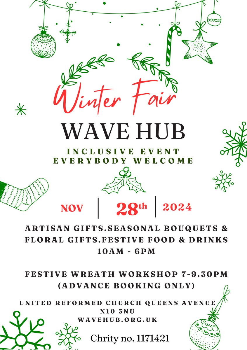 wavehubN10's tweet photo. Our Winter Fair is taking place on the 28th Nov 10-6pm at the URC #Muswellhill. We would love to see you! https://t.co/cdsXf2Mf0Z