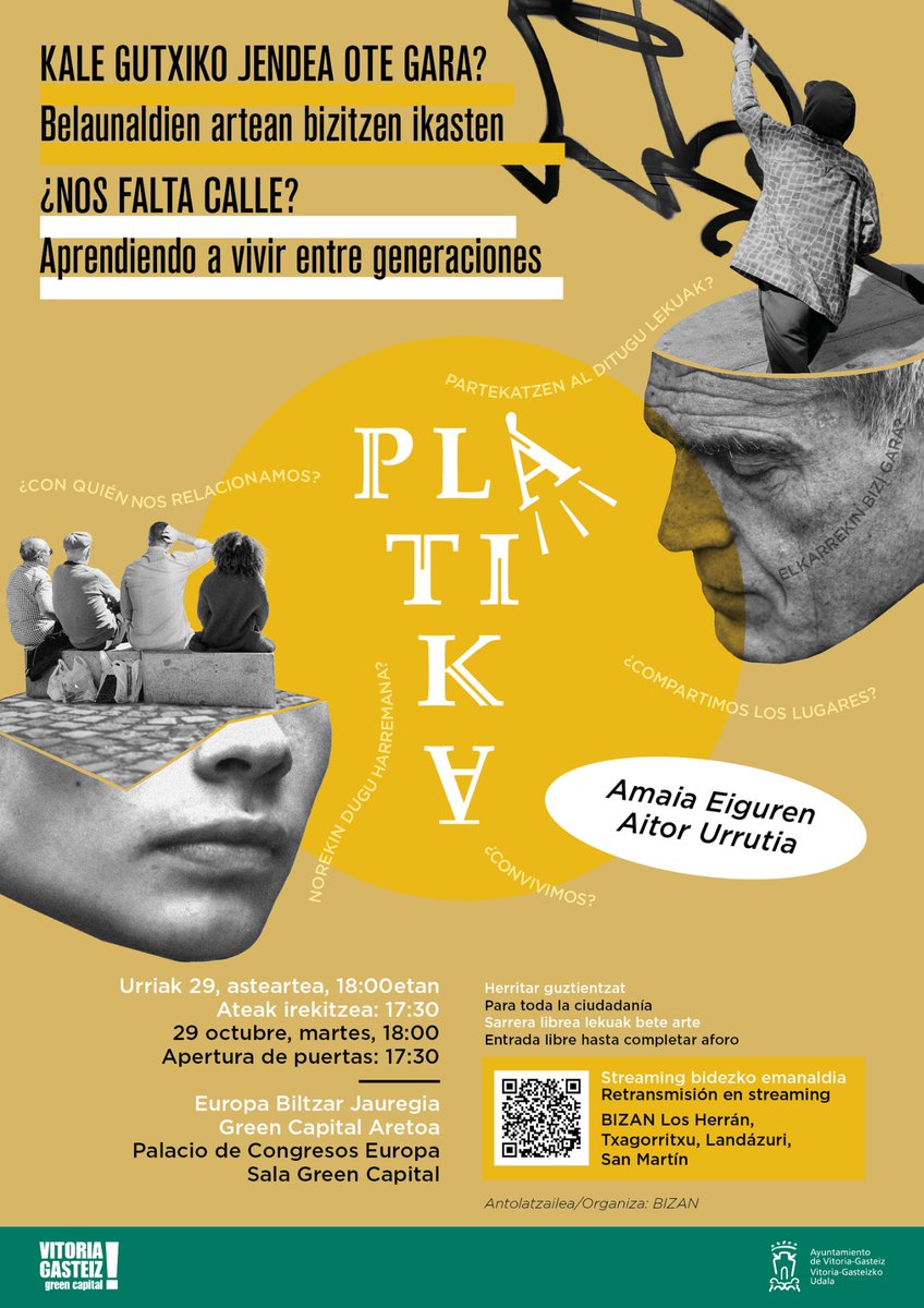Belaunaldien arteko harremanak, “Platika”ren hitzordu berriaren ardatz nagusia
v-g.eus/3YqFnjG

Las relaciones intergeneracionales, eje central de la nueva cita de ‘Plátika’
v-g.eus/3Yl2zzP