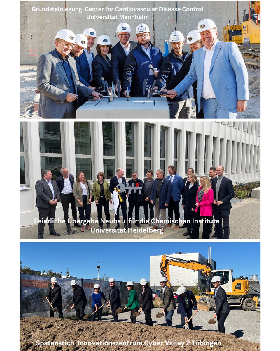 Baden-Württemberg investiert in drei neue Forschungsgebäude! Ministerialdirektor Hans J. Reiter vom MWK war bei Spatenstich und Bauübergaben dabei.
🔹 CCDC Mannheim
🔹 Chemie Heidelberg
🔹 Cyber Valley 2 Tübingen: KI &amp; Robotik 🤖
#Forschung #Innovation #KI #BadenWürttemberg