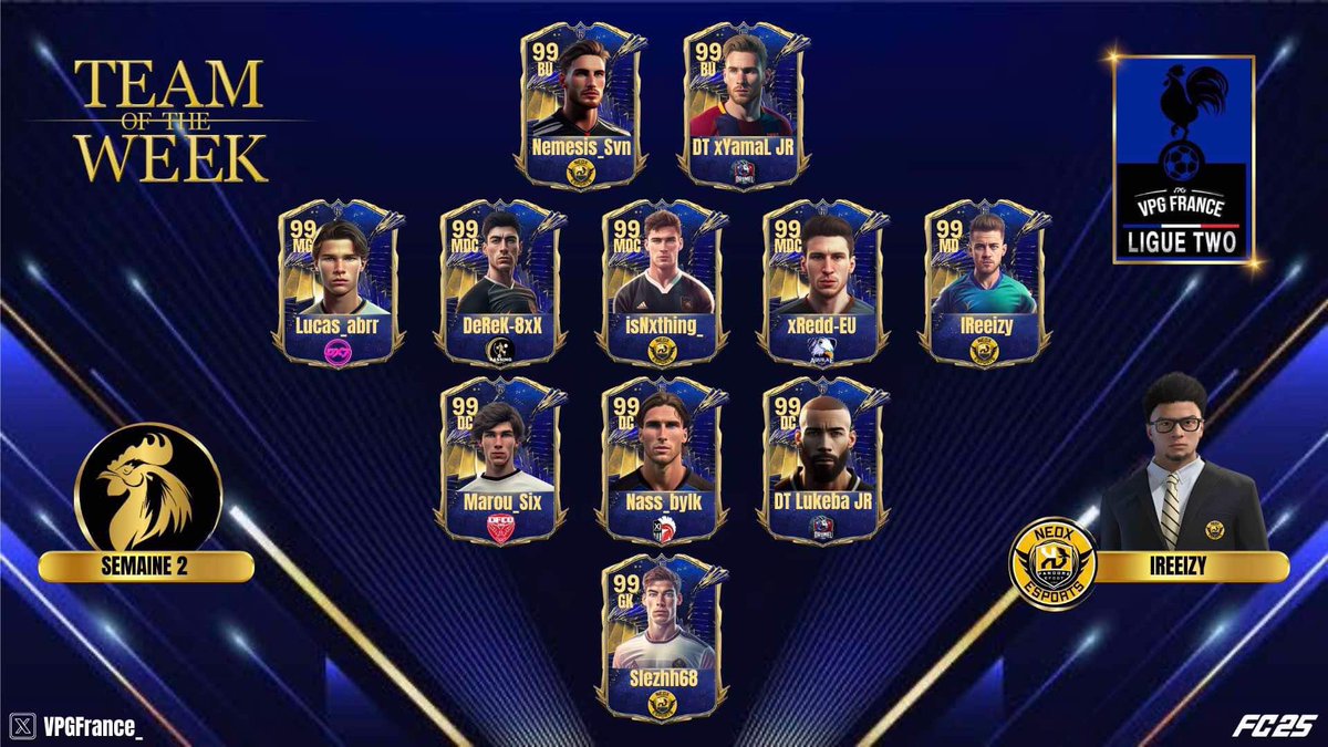 • VPG France

👤 Team of the week 
🏆 Ligue 2
🗓️ Semaine 2

Félicitations aux nominés !