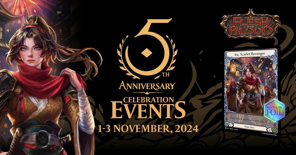 AngleGamingUK's tweet photo. Flesh and Blood players, it's almost time for our 5th anniversary celebration event which is THIS Saturday at 6pm!

It's a chaos sealed for £28 entry, the event cap is 12 players!

You'll get a pack per win! 

#fabtcg #fleshandblood https://t.co/QhB4vCGsog