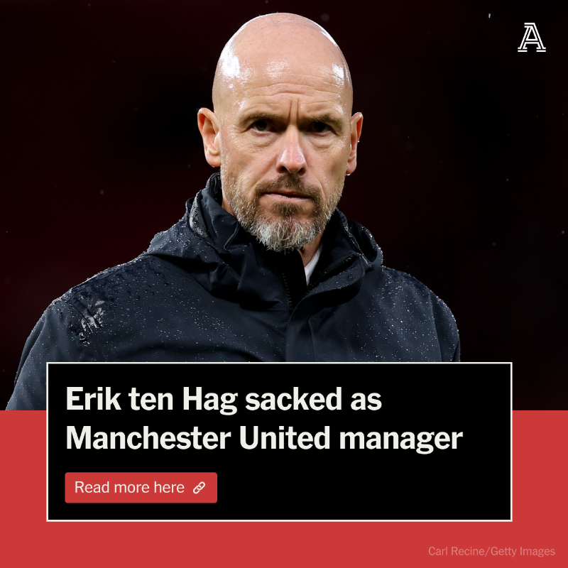 TheAthleticFC's tweet photo. Erik ten Hag has been sacked as Manchester United manager.

More from @David_Ornstein &amp; @AdamCrafton_