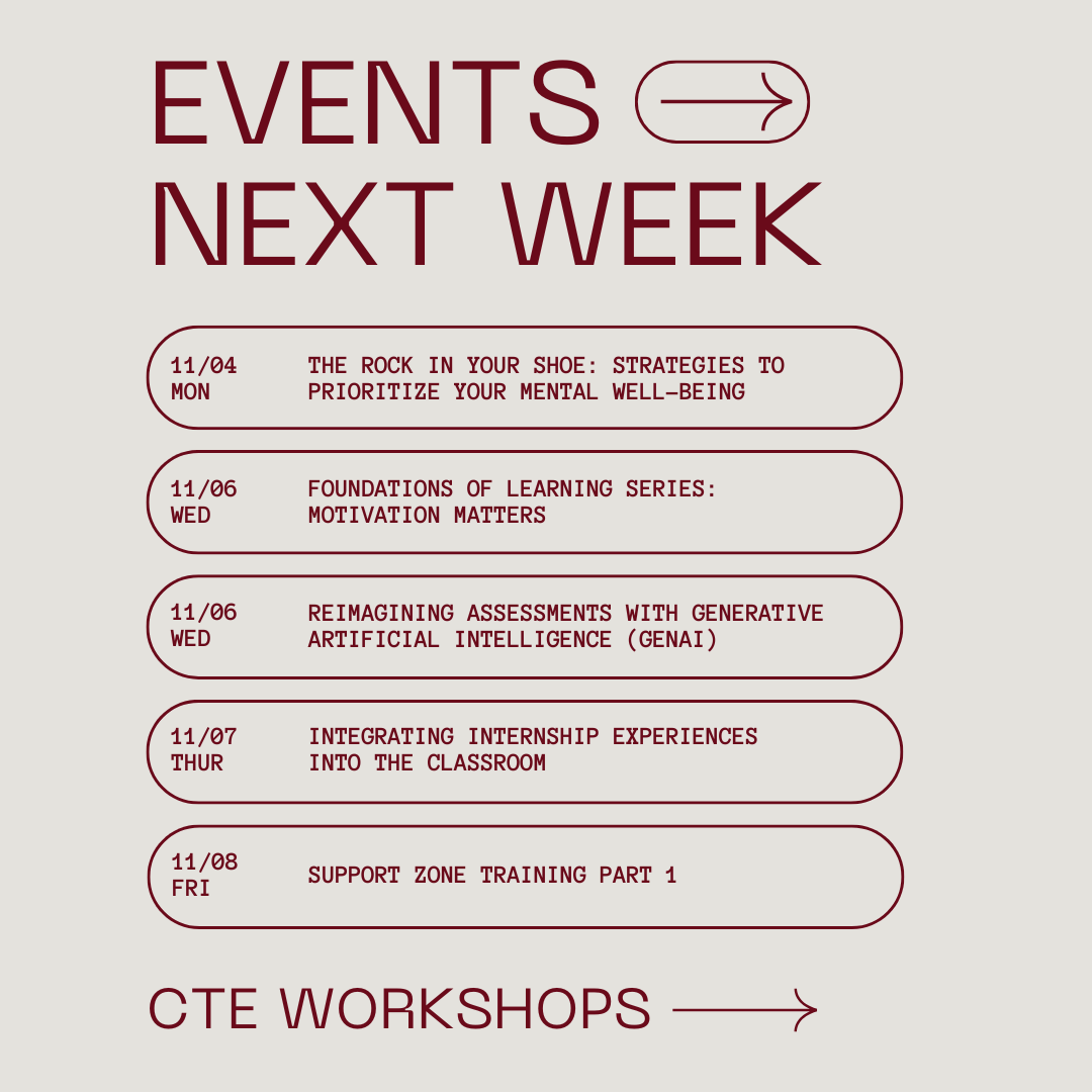 UofSC_CTE's tweet image. Check out our events for next week! Use the link below to find more information! #USCCTE #CTEworkshops

sc.edu/about/offices_…
