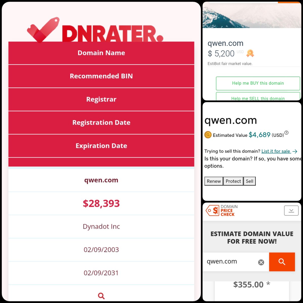 🌐 QWEN .com

💰Sold Price : $25,000

✔️@DNRater Recommended BIN : $28,393
✔️Estibot Valuation : $5,200
✔️Godaddy Estimation : $4,689
✔️InternetX Appraisal : $355

📌 Venue : <a href="/LegalBrandMrktg/">Legal Brand Marketing</a> 
 🗓️ 2024-10-18