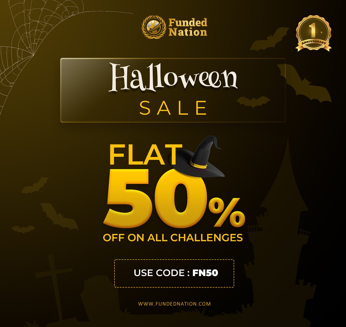 Flat 50% off on ALL challenge accounts.
Use Code : FN50 

Any Phase Challenge Accounts
Jet set - 1 Phase
Golden Visa - 2 Phase
Smart Visa - 3 Phase