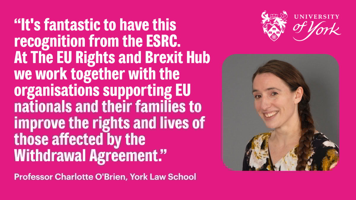 University of York (@uniofyork) on Twitter photo Congratulations to Charlotte O'Brien <a href="/UoYLaw/">York Law School</a>, who is a finalist for the <a href="/ESRC/">Economic and Social Research Council</a> Celebrating #ImpactPrize 2024. This award recognises outstanding impact with Charlotte shortlisted for her work leading the @EURightsHub project.
Watch the video: tinyurl.com/2fbc4uc4 #YorkResearch Congratulations to Charlotte O'Brien <a href="/UoYLaw/">York Law School</a>, who is a finalist for the <a href="/ESRC/">Economic and Social Research Council</a> Celebrating #ImpactPrize 2024. This award recognises outstanding impact with Charlotte shortlisted for her work leading the @EURightsHub project.
Watch the video: tinyurl.com/2fbc4uc4 #YorkResearch