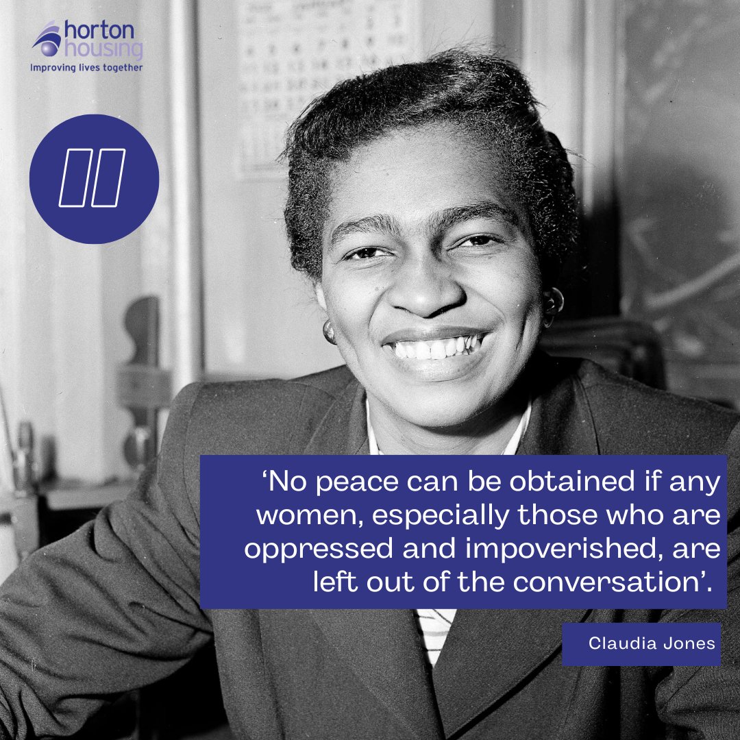 Claudia Jones was a leader, activist, feminist and journalist who fought against racial inequality and social injustice. She campaigned against housing injustices in the UK. 
We celebrate Claudia today because of her role in the housing sector. 
#hortonhousing #blackhistorymonth