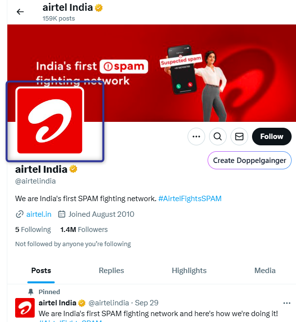 apk13d's tweet photo. @ShefVaidya @airtelindia @shefvaidya Do you think @airtelindia @airtelnews could do this. check their official X account. I request you to recheck. i see their logo in square, with red background and white logo. and orange tick. Please correct me if i am wrong. #AirtelFightsSPAM https://t.co/IFFxjMunPY
