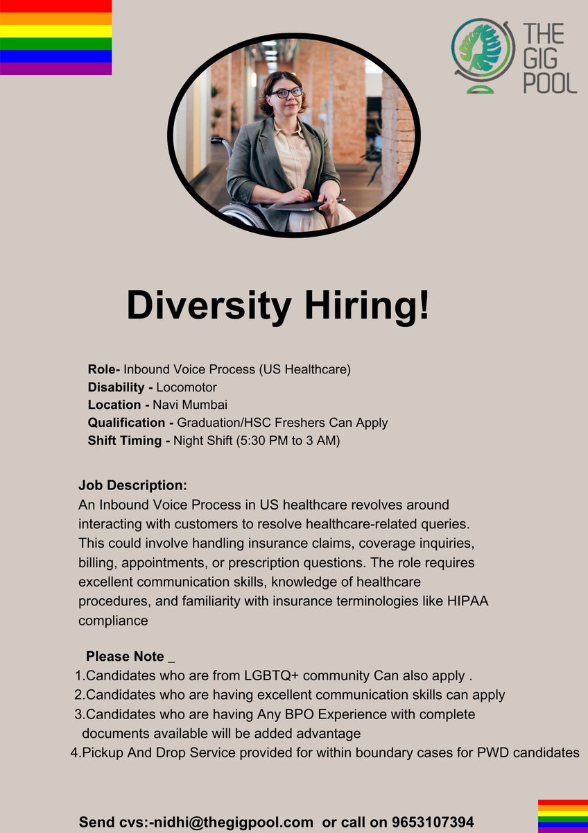 PoolGig's tweet image. #LGBTQIAcandidates #backofficework #inboundvoiceprocess #lgbtqcommunitymumbai
we are hiring!