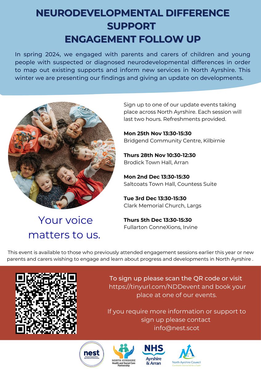Do you care for a child or young person with a diagnosed or suspected neurodevelopmental difference (NDD)? The below sessions are open to all, will last 2 hours, and refreshments will be provided. You can book your place online at tinyurl.com/5cmtw7rk.