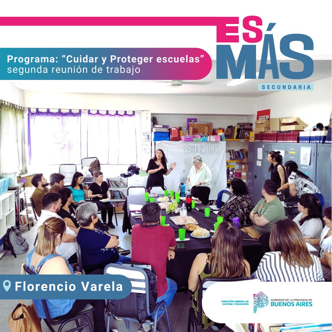 SecundariaDGCYE's tweet photo. 🙌🏾 En el marco del Programa: “Cuidar y proteger escuelas” se realizó la segunda jornada de trabajo en #FlorencioVarela con representantes de equipos directivos y docentes de las escuelas secundarias N°5, N°14, N°49 y N°54. 🏫 https://t.co/JCW7SD6PJa