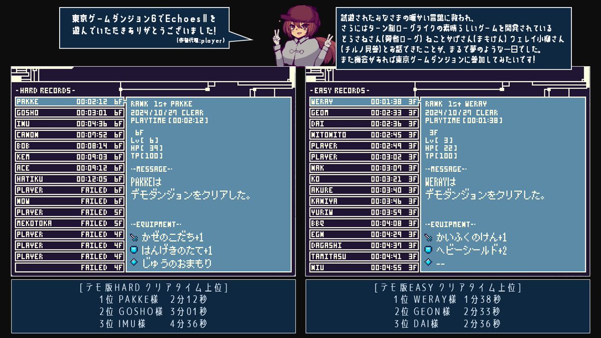 東京ゲームダンジョン6でEchoesⅡを遊んで頂いた皆様、本当にありがとうございました🙇‍♂️🙇‍♂️🙇‍♂️